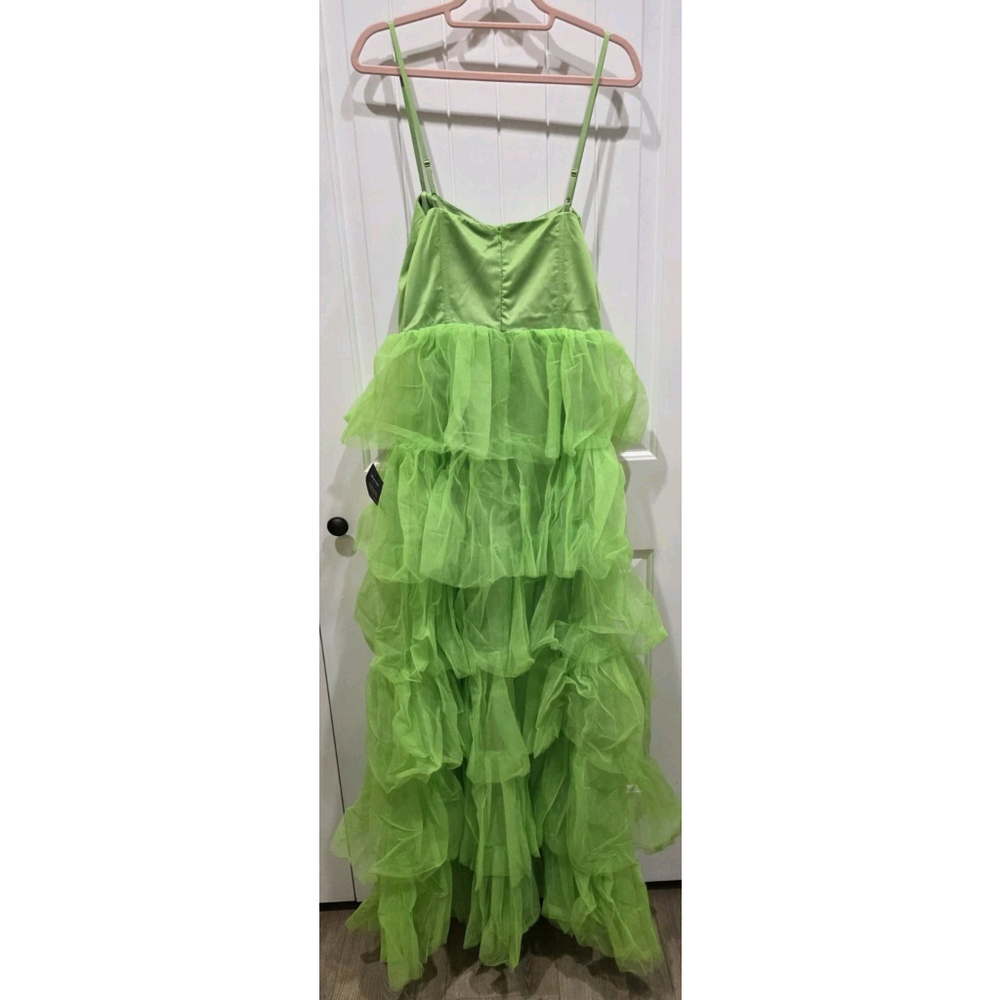 NWT $128 Lulus Rule the Runway Lime Green Tulle Tiered Maxi Dress Womens L - Picture 6 of 10